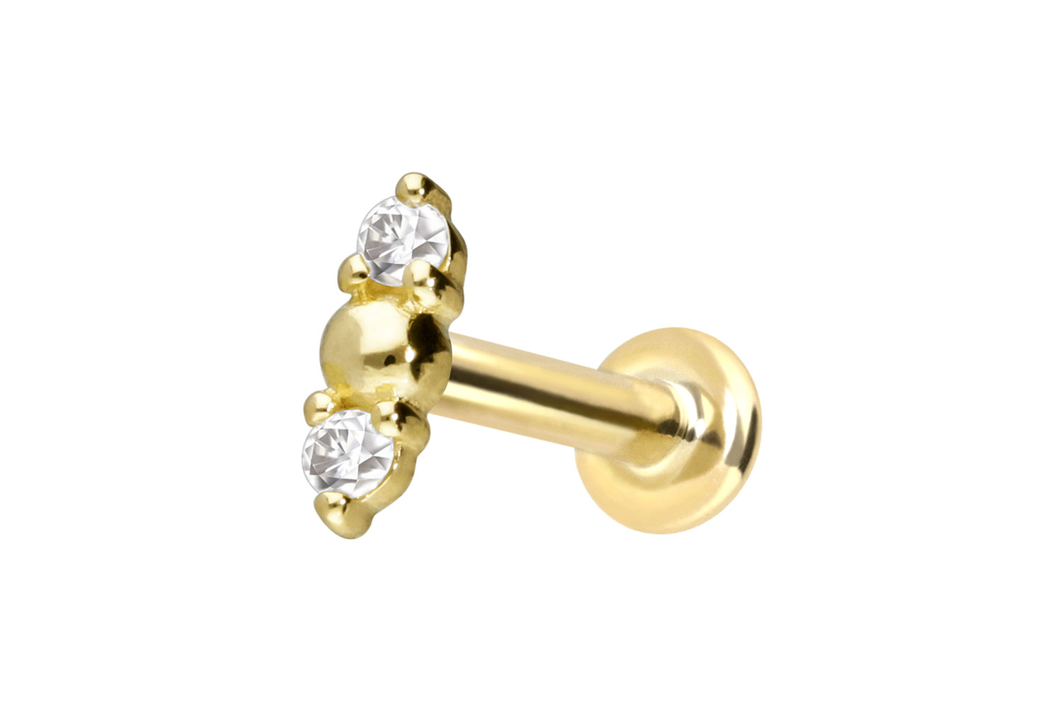 14 Karat Gold Labret Piercing mit Push Fit 2 MOISSANITE + KUGEL